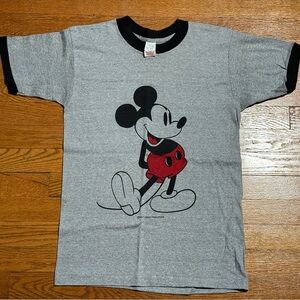 Vintage Unisex Walt Disney Character Mickey Mouse Ringer Tee (Size: Medium)